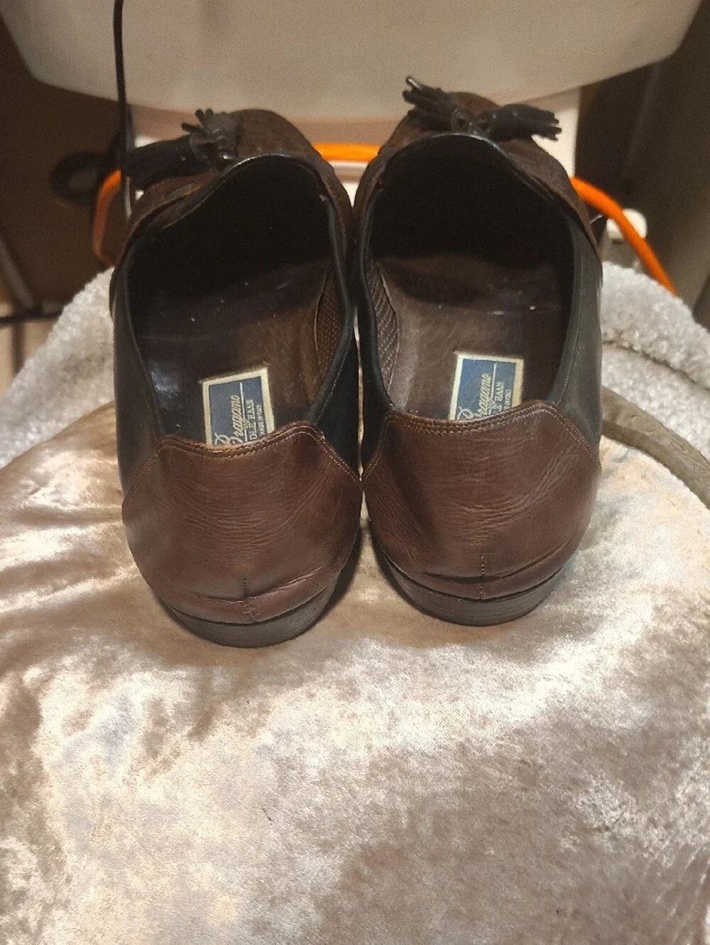 Cole Haan Brown Woven Leather Tassel Loafers with Black Trim